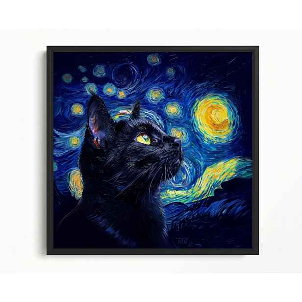 Obraz Rám American Box Olej Van Gogh Hvězdná Noc Černá Kočka 50x50