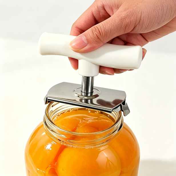 TEMU 1 ks (manuální odstraňovač víček) Prémiový nástroj na otevírání dóz z nerezové oceli, ergonomická bílá rukojeť, snadno se drží, snadné odtržení