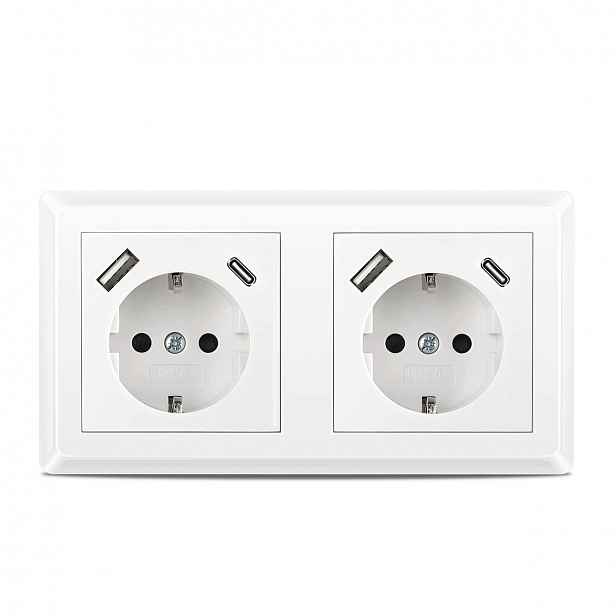 Dvoucestná nástěnná zásuvka s Usb portem a nabíječkou typu C