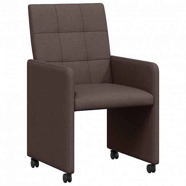 vidaXL Jídelní židle na kolečkách 2 ks textil Tmavě hnědá