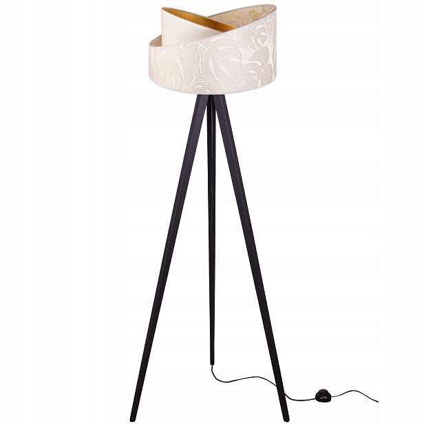 Stojací Lampa Trojnožka Dřevo Stínidlo Vzor