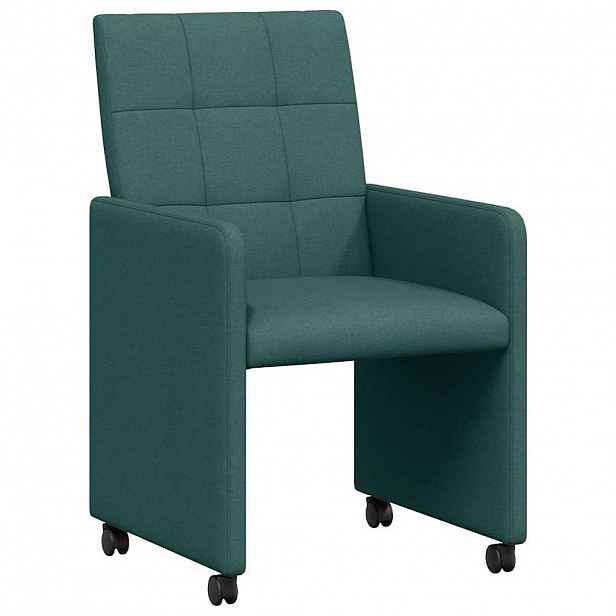 vidaXL Jídelní židle na kolečkách 2 ks textil Tmavě zelená