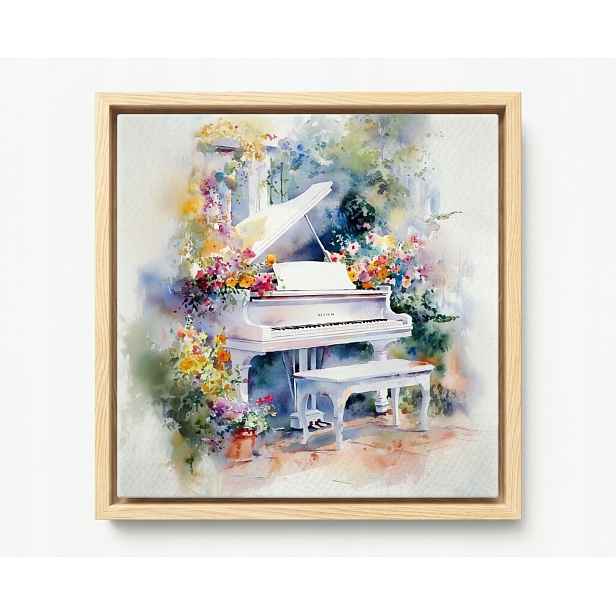 Obraz Rám Americký Box Akvarel Zahrada Květiny Jaro Bílý Klavír 60x60