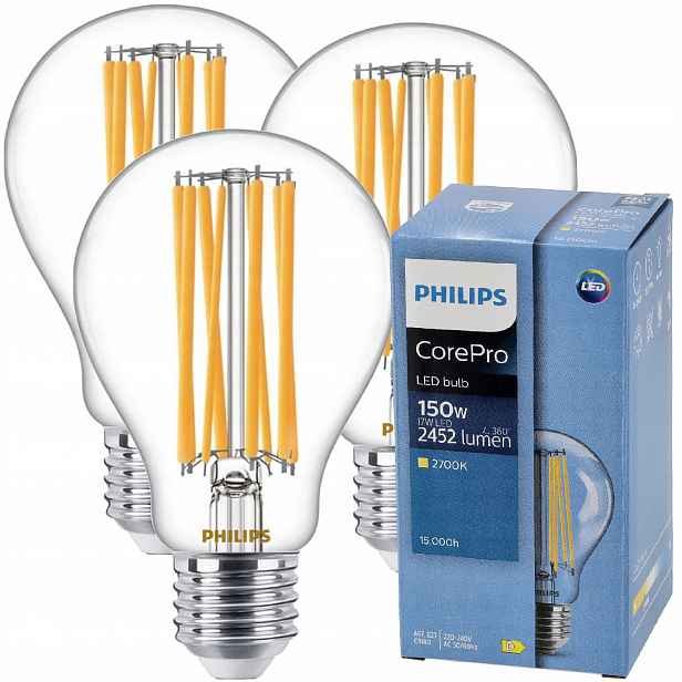 Philips Led žárovka E27 17W 150W 2452lm 144lm/W 2700K Ozdobná žárovka 3x