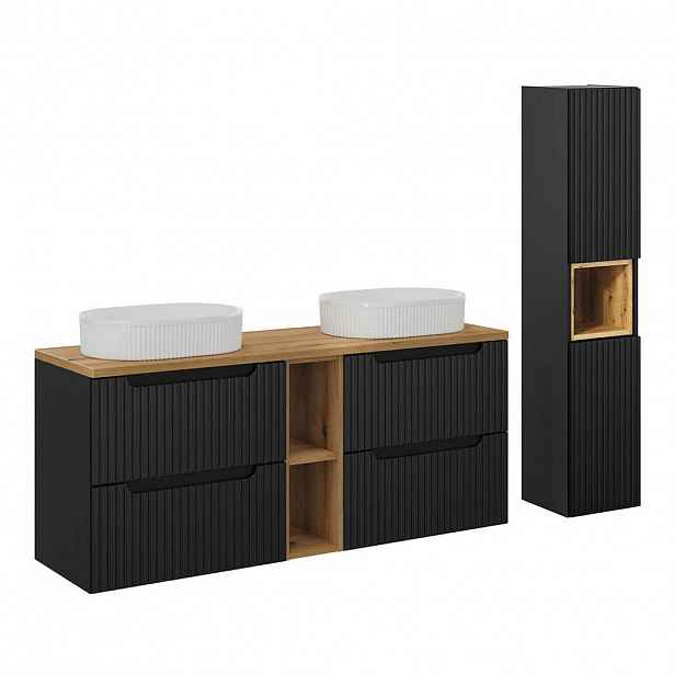 Petits-meubles KOUPELNOVÝ NÁBYTEK 140.4cm Riva 2er-Set Černá a dřevěná