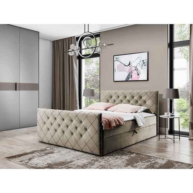 Americká manželská postel 200x200 NATAL - béžová + topper ZDARMA