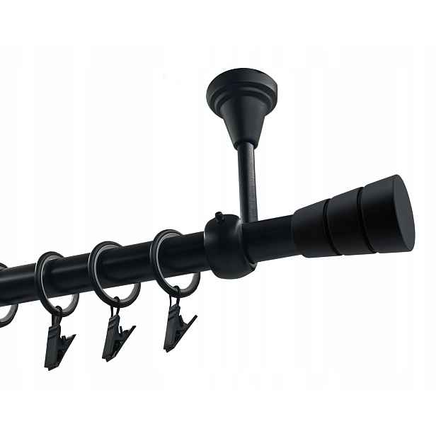 Jednoduchá garnýž kovový stropní držák černý mat mix koncovek 19 mm 280 cm