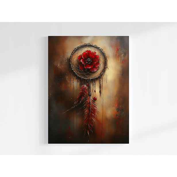 Plakát Lapač Snů Červený Květ Pera Boho 75x100