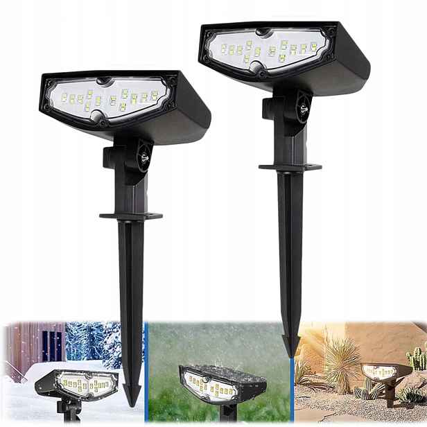 2x Solární lampa do zahrady Led reflektor se zapichovacím senzorem, voděodolná