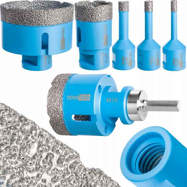 Korunkový Vrták Diamantová Korunka Pro Gres M14 Set ⌀ 6,8,10,35,68 mm Adaptér