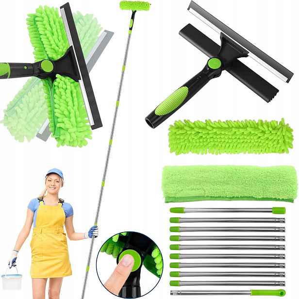 Teleskopická Myčka Na Okna 430 CM, Mop, Stahovák Šmouh Na Sklo, Dlouhé Mikrovlákno