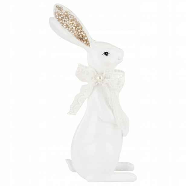 Figurka bílého králíka s mašlí, velikonoční ozdoba, glamour, velká 37,5 cm