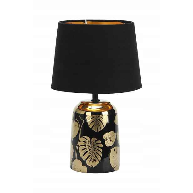 noční stolní lampa černá se zlatými listy a stínítkem 30 cm do obývacího pokoje Rabalux