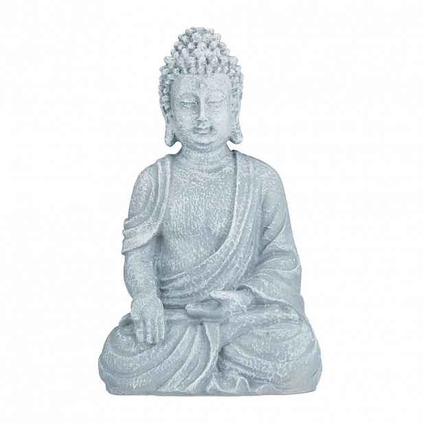 Relaxdays SOŠKA Světle šedá Buddha v sedě polyresin odolná proti povětrnosti 40 cm