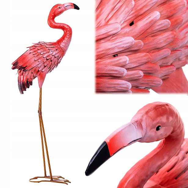 Figurka Do Zahrady Plameňák 76 cm Zahradní Figurka Ocelová Velká Dekorace XXL