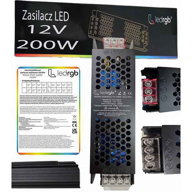 Montážní napájecí zdroj 12V 16.6A 200W Premium pro Led modulární Ac DC Slim Silný