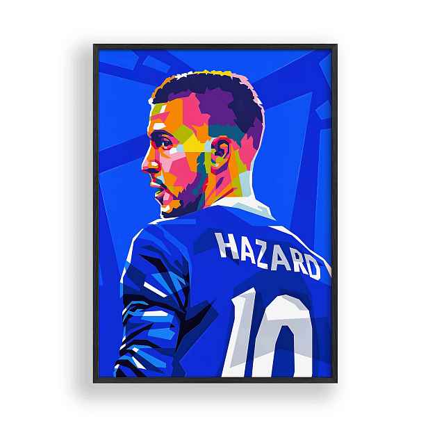Obraz Eden Hazard Chelsea Pop Art Plakát Rámeček Dřevěný Černý 30x42 cm