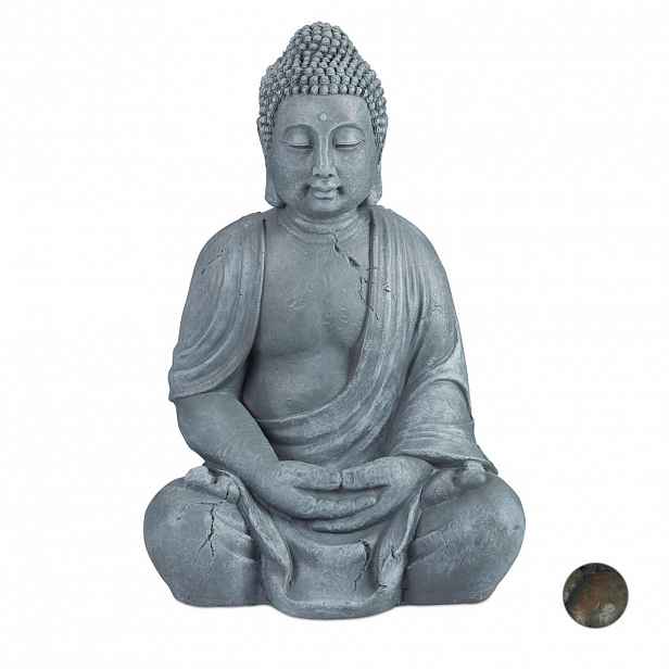 Relaxdays SOCHA Světle šedá Buddha polyresin do exteriéru 70 cm