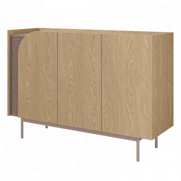 Beautysofa KOMODA Camel se 3 zásuvkami, rýhovaný detail, 130 cm, jarní dub + Toffee