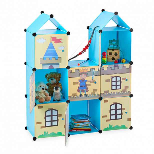 Relaxdays REGÁL vícebarevný rytířský hrad 8-přihrádkový plast 128x110x37 cm