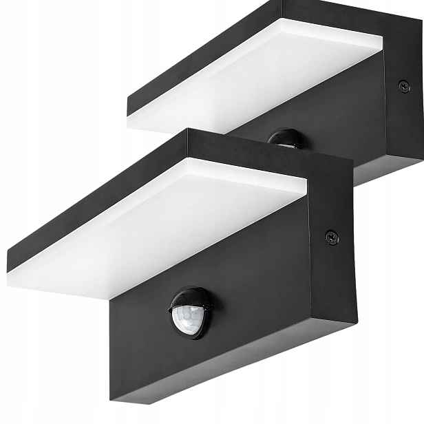 Sada 2x venkovní nástěnné Led svítidlo se senzorem, černé, moderní design, Ip krytí