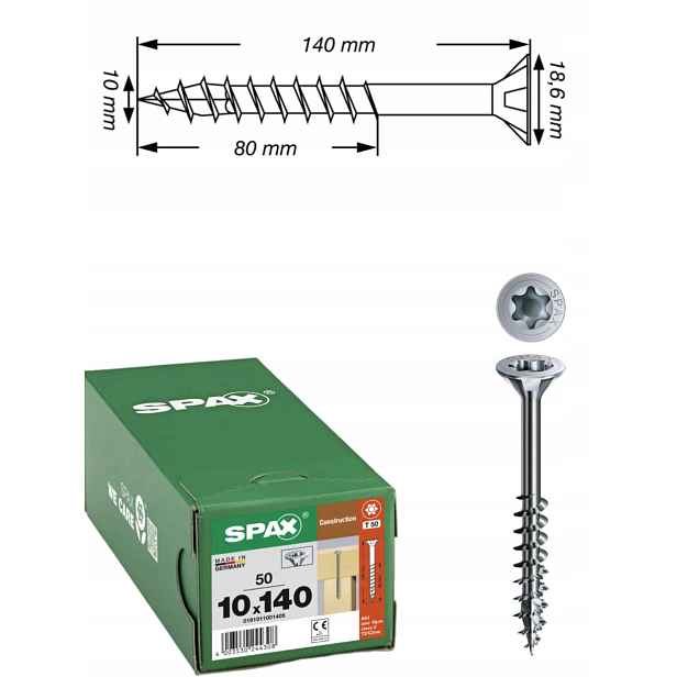Univerzální vruty Wirox do dřeva, konstrukce Spax 10 x 140 mm 50 ks