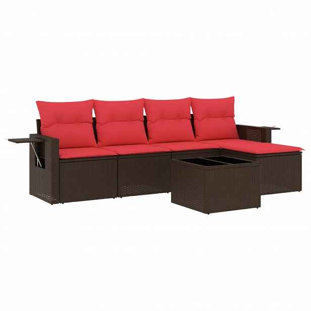 vidaXL 6dílná zahradní sedací souprava s polštáři hnědá polyratan