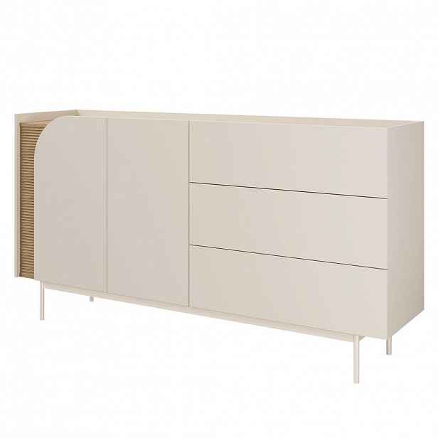 Beautysofa KOMODA Camel se 2 dvířky a 3 zásuvkami, rýhovaný detail, 170 cm, jarní dub + Macadamia