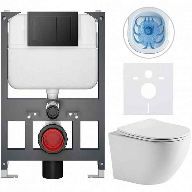 Kompletní WC set Basic/Cesso - bílá lesklá - WC tlačítko Maxio/Černá - závěsné - nízký modul - předstěnová instalace - 49x36 cm - 8050BD85949