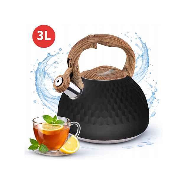 Konvice pískací z nerezové oceli 3L pro použití na sporáku Černá