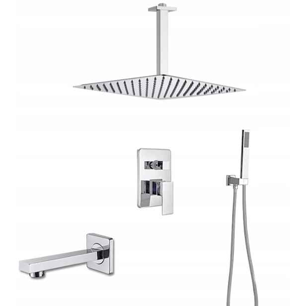 Sprchový Set Podomítkový Vývod Krátký Chrom Dešťová Sprcha 30 cm