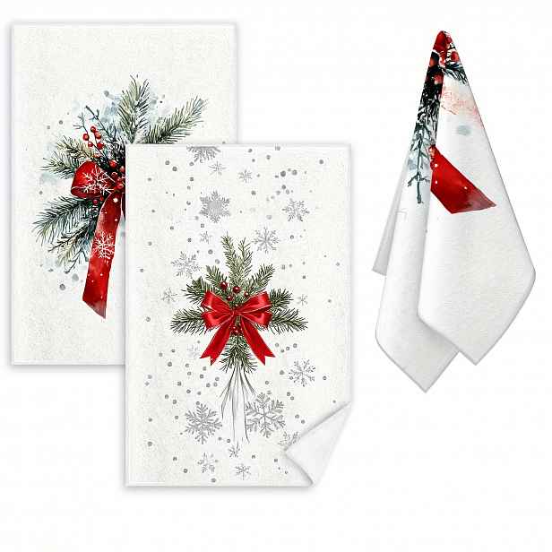 TEMU Pin Needles, Snowflakes, Bowknot 2ks Mikrovláknové Vánoční Kuchyňské Uteráky - Super Měkké, Pratelné v Pračce, Utěrky na Nádobí - Moderní