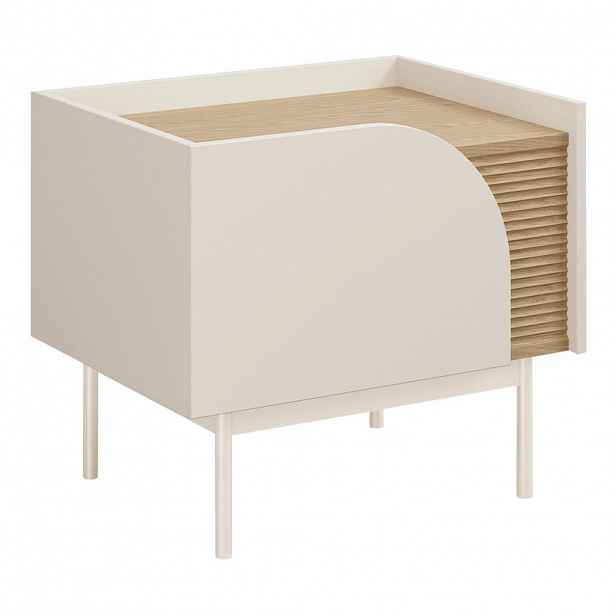 Beautysofa NOČNÍ STOLEK Camel s 1 dvířky a rýhovaným detailem, 57x42 cm, jarní dub + Macadamia, levý