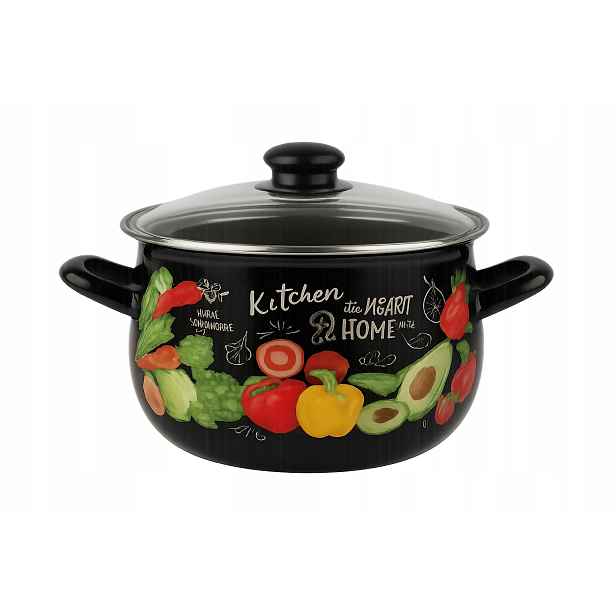 Hrnec Smaltovaný Barelový S Víkem Černý Zelenina Smalt 6,2L 24CM
