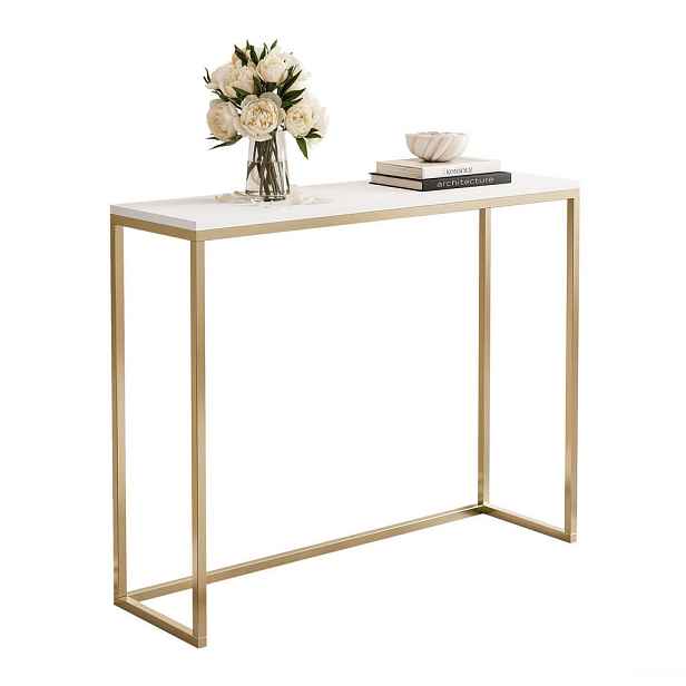 Idohome KONZOLOVÝ STOLEK LORA 80/30/90 cm, zlatý / bílý matný