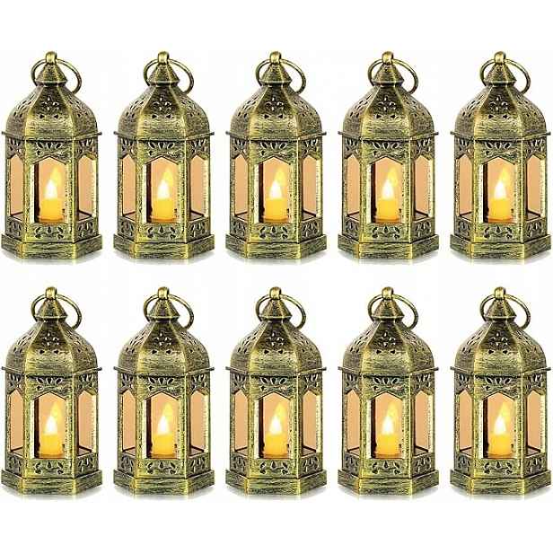 Sada mini lampionů Vánoční dekorace stolu Zlatá Barva 10 ks