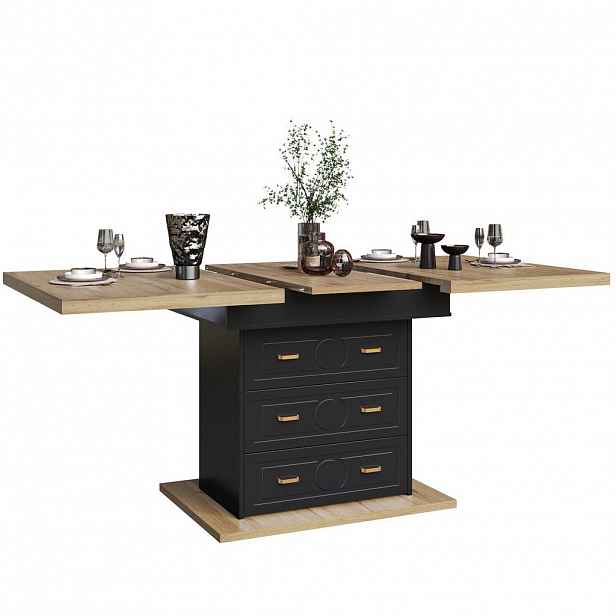 Redom JÍDELNÍ stůl 110–140/80/75 cm s výsuvnou deskou, úložným prostorem včetně zásuvek a odolným dekorem dřeva, Přírodní dřevo