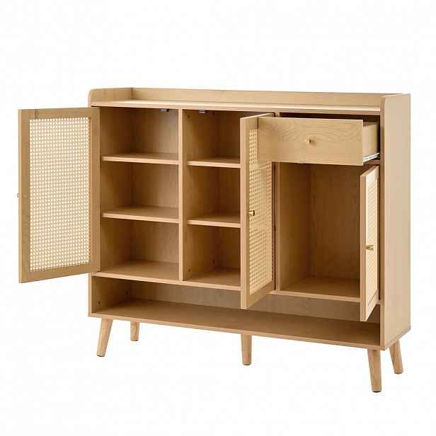 STILVORA SKŘÍŇ NA BOTY v přírodním dekoru se 3 dvířky a zásuvkou, do předsíně, 120×35×106 cm