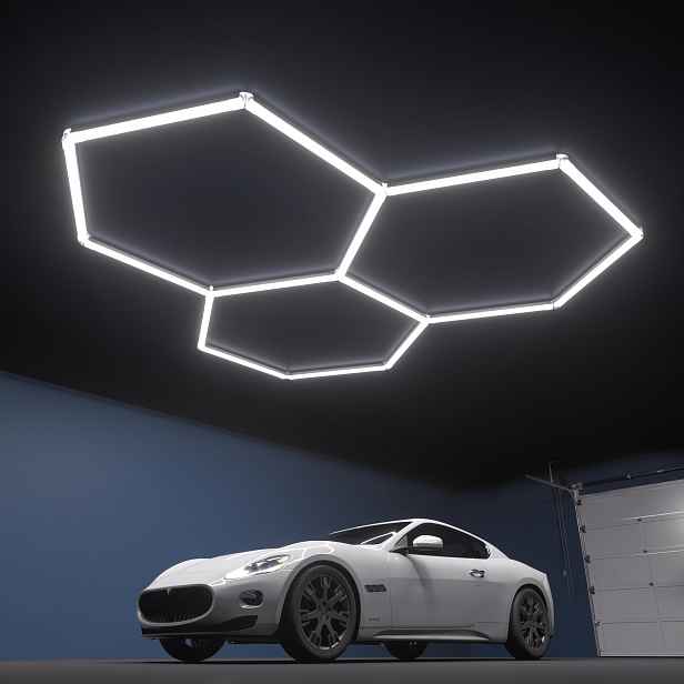 TEMU Šestihranná garážová svítidla Šestihranná LED svítidla 3 mřížky 105W 10500LM 6500K Super jasná plástvová svítidla na strop pro garáž, ,