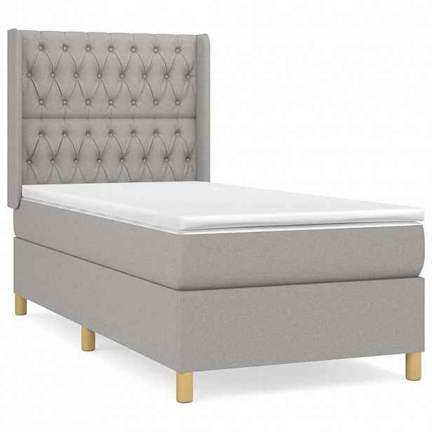 vidaXL Box spring postel s matrací světle šedá 90x190 cm textil