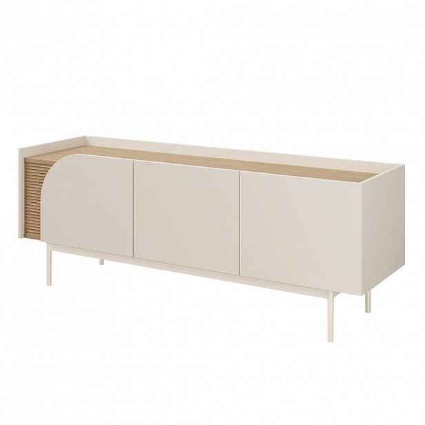 Beautysofa NÍZKÁ KOMODA Camel se 3 dvířky a rýhovaným detailem, 147 cm, jarní dub + Macadamia