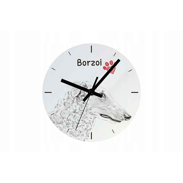 Ruský chart Borzoj, závěsné a stojící hodiny se psem, personalizace