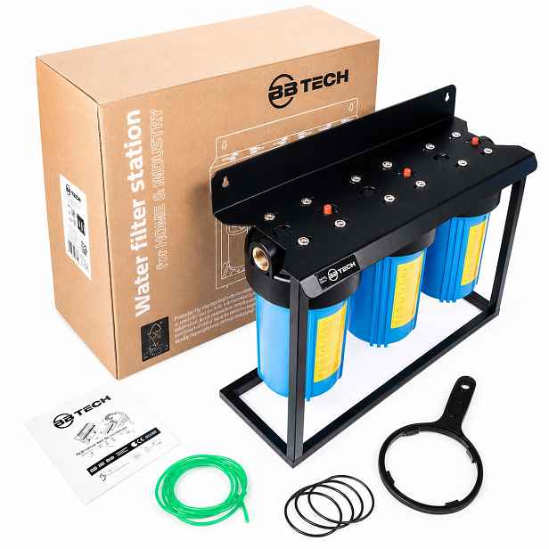 Vodní Filtr 1 Palec Velký Modrý 3×10″ Třístupňový Set S Rámem
