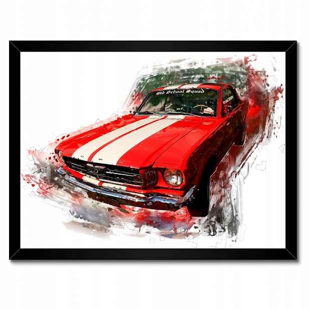 Plakáty v rámu 40x30 Červený Ford Mustang Usa Old School Squad