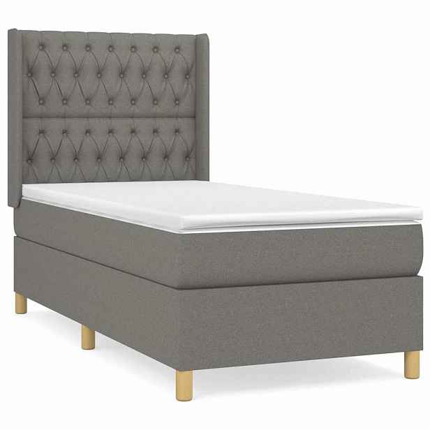 vidaXL Box spring postel s matrací tmavě šedá 90x190 cm textil