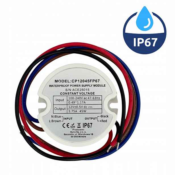 Napájecí zdroj pro Led Vodotěsný modul 12V 45W 3,75A IP67