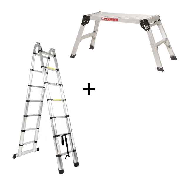 SET ALU skládací žebřík 4,4m + ZDARMA ALU plošina