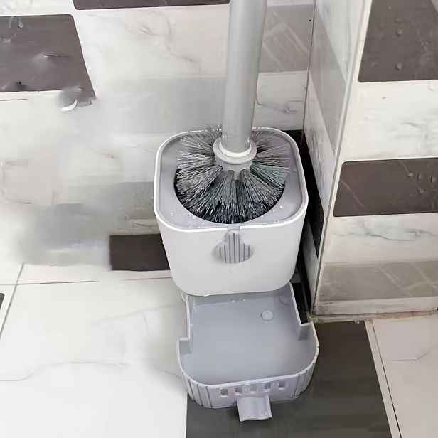 TEMU Sada nástěnných WC kartáčů s dlouhou rukojetí - flexibilní design bez mrtvých konců, praktický držák na toaletní papír a ručníky pro čištění
