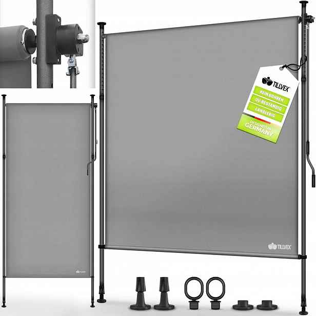 Vertikální upínací markýza na vnější straně 100 x 310 cm šedá Tillvex