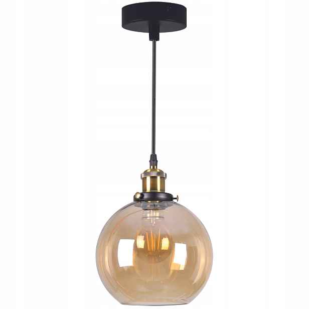 Závěsná lampa černá zlatá jantarová skleněná koule loft nad stůl Polux